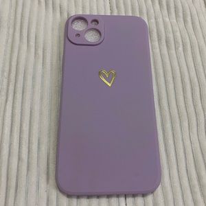 Purple IPhone 14 Phone Case With Gold Heart, Brand New